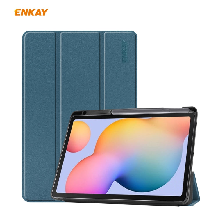 For Samsung Galaxy Tab S6 Lite P610 / P615 / Tab S6 Lite 2022 / P613 / P619 ENKAY Leather Smart Tablet Case with Pen Slot(Blackish Green) by ENKAY