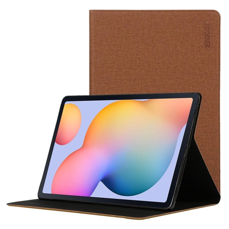 For Samsung Galaxy Tab S6 Lite P610 / P615 / Tab S6 Lite 2022 / P613 / P619 ENKAY Coarse Cloth Leather Smart Tablet Case(Brown) by ENKAY