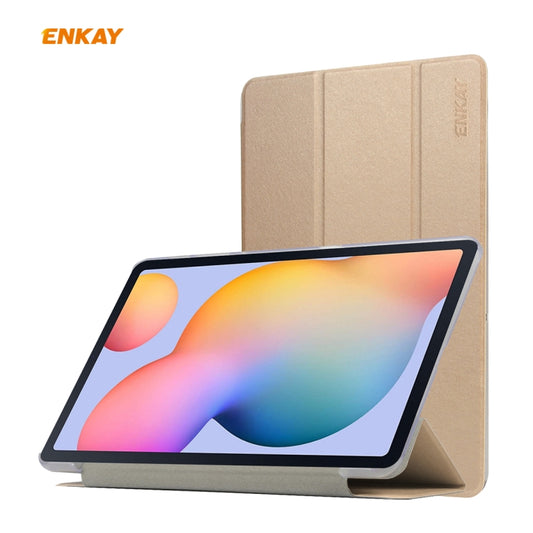 For Samsung Galaxy Tab S6 Lite P610 / P615 / Tab S6 Lite 2022 / P613 / P619 ENKAY 3-Fold Silk Texture Leather Smart Tablet Case(Gold) by ENKAY