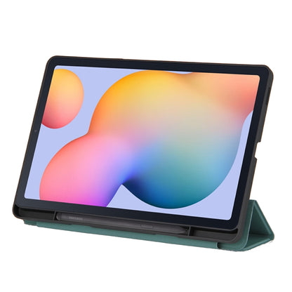 For Samsung Galaxy S6 Lite P610 Honeycomb Ventilation Foldable Deformation Horizontal Flip PU Leather Case with 3-Folding Holder & Pen Slot & Smart Sleep / Wake-up(Dark Night Green) by bashfashion