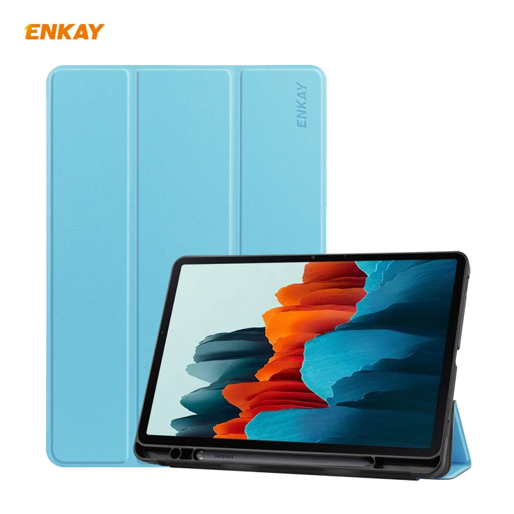 ENKAY ENK-8011 PU Leather + TPU Smart Case with Pen Slot for Samsung Galaxy Tab S8 / Galaxy Tab S7 11.0 T870 / T875(Light Blue) by ENKAY