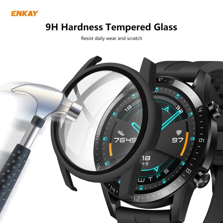 For Huawei Watch GT 2 42mm ENKAY Hat-Prince ENK-AC8201 Full Coverage PC Frosted Case + 9H Tempered Glass Protector(Black) by ENKAY