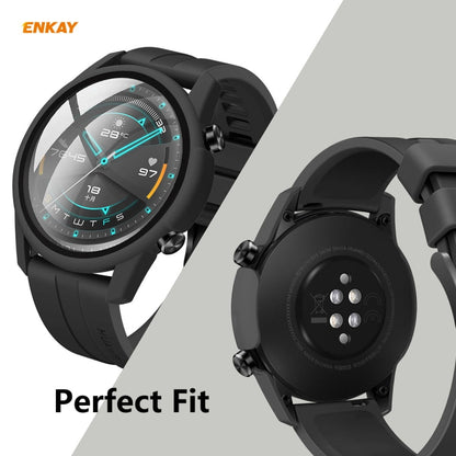For Huawei Watch GT 2 42mm ENKAY Hat-Prince ENK-AC8201 Full Coverage PC Frosted Case + 9H Tempered Glass Protector(Black) by ENKAY