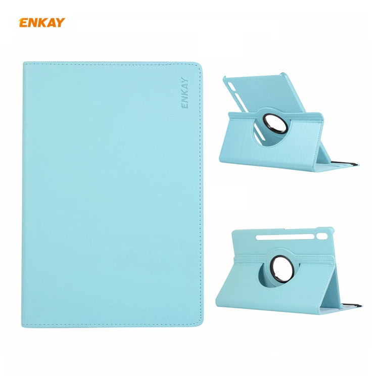 ENKAY for Samsung Galaxy Tab S8 / Galaxy Tab S7 11.0 T870 / T875 ENK-8012 360 Degree Rotation Litchi Texture Horizontal Flip PU Leather Smart Case with Holder & Sleep / Wake-up(Light Blue) by ENKAY