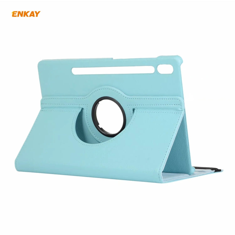 ENKAY for Samsung Galaxy Tab S8 / Galaxy Tab S7 11.0 T870 / T875 ENK-8012 360 Degree Rotation Litchi Texture Horizontal Flip PU Leather Smart Case with Holder & Sleep / Wake-up(Light Blue) by ENKAY