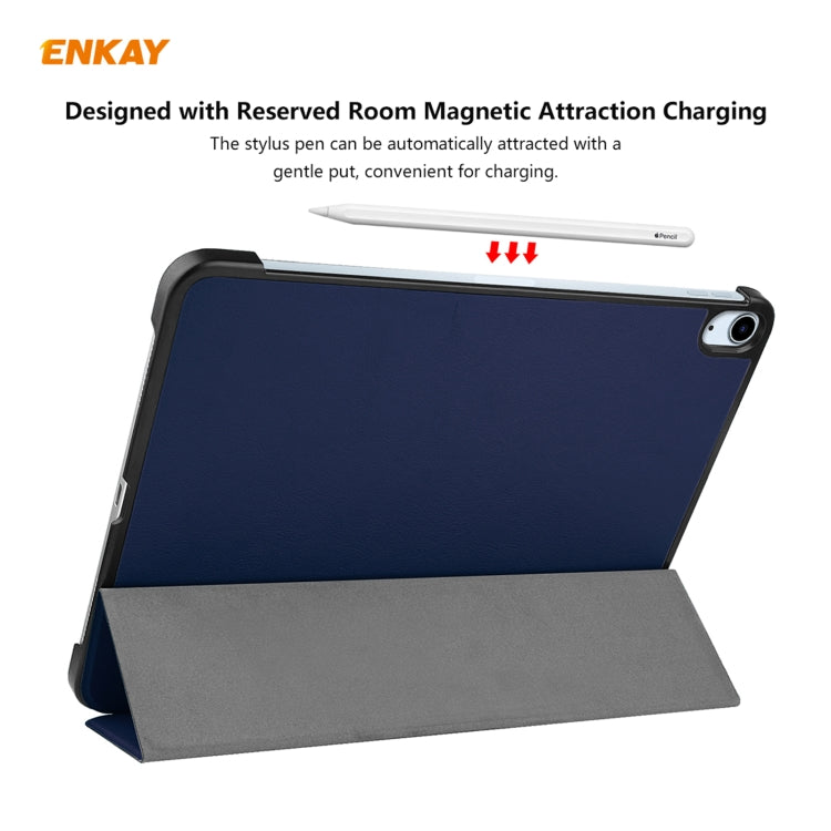 For iPad Air 11 2024 / Pro 11 2018 / Air 10.9 2022 ENKAY 3-folding Plastic Leather Smart Tablet Case(Dark Blue) by ENKAY