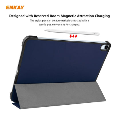 For iPad Air 11 2024 / Pro 11 2018 / Air 10.9 2022 ENKAY 3-folding Plastic Leather Smart Tablet Case(Dark Blue) by ENKAY
