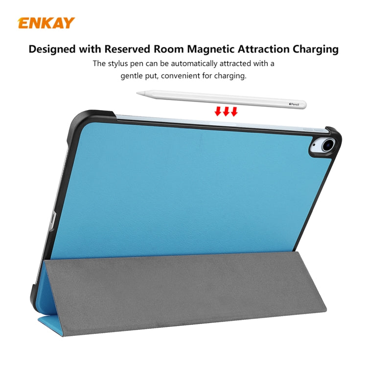 For iPad Air 11 2024 / Pro 11 2018 / Air 10.9 2022 ENKAY 3-folding Plastic Leather Smart Tablet Case(Light Blue) by ENKAY