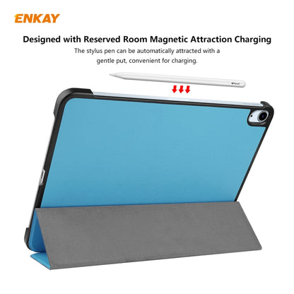 For iPad Air 11 2024 / Pro 11 2018 / Air 10.9 2022 ENKAY 3-folding Plastic Leather Smart Tablet Case(Light Blue) by ENKAY