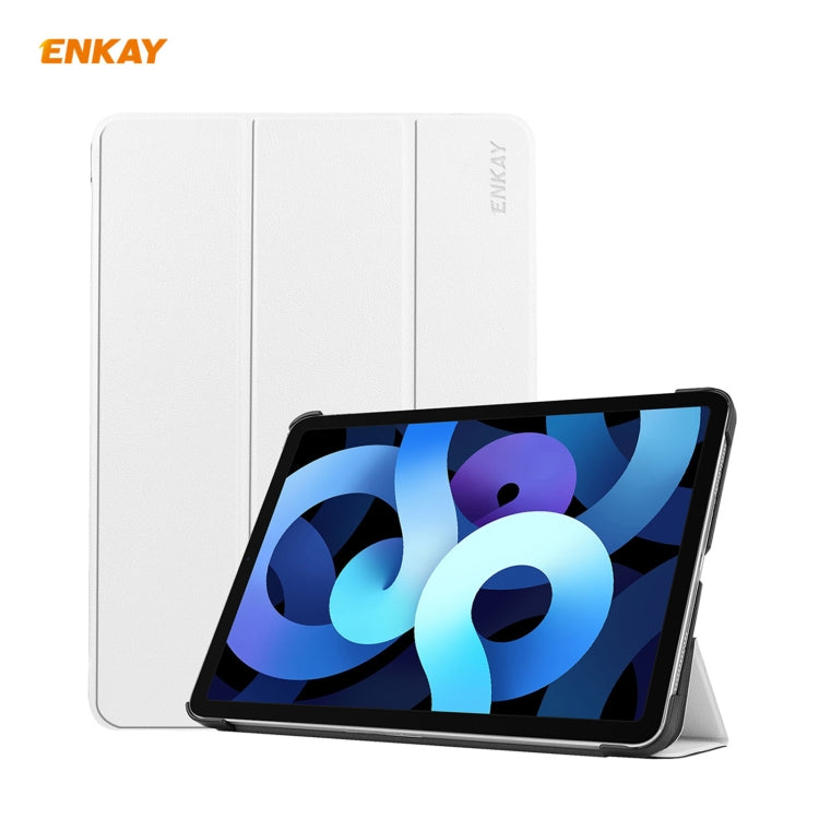 For iPad Air 11 2024 / Pro 11 2018 / Air 10.9 2022 ENKAY 3-folding Plastic Leather Smart Tablet Case(White) by ENKAY