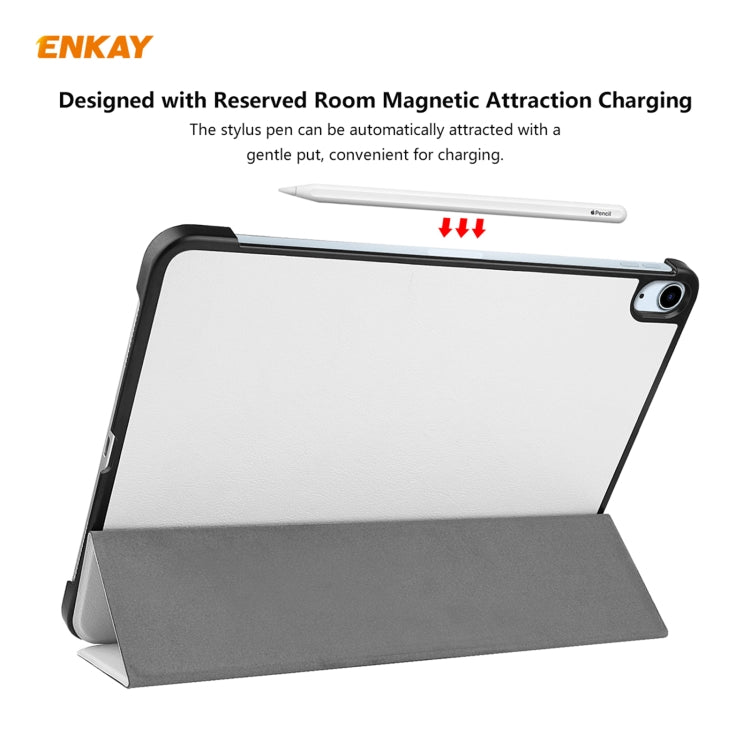 For iPad Air 11 2024 / Pro 11 2018 / Air 10.9 2022 ENKAY 3-folding Plastic Leather Smart Tablet Case(White) by ENKAY
