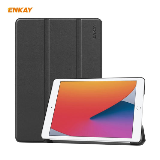 For iPad 10.2 2021 / 2020 / 2019 ENKAY ENK-8014 PU Leather + Plastic Smart Case with Three-folding Holder(Black) by ENKAY