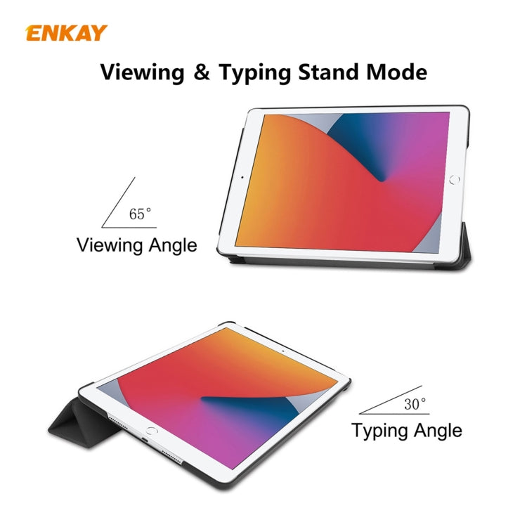 For iPad 10.2 2021 / 2020 / 2019 ENKAY ENK-8014 PU Leather + Plastic Smart Case with Three-folding Holder(Black) by ENKAY
