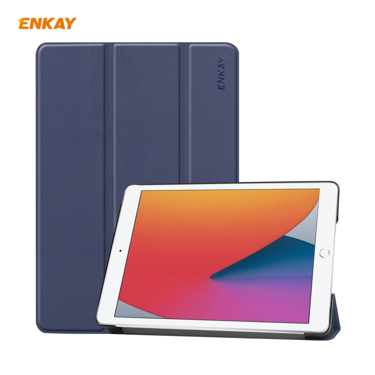 For iPad 10.2 2021 / 2020 / 2019 ENKAY ENK-8014 PU Leather + Plastic Smart Case with Three-folding Holder(Dark Blue) by ENKAY