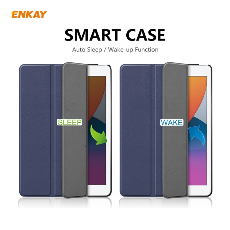 For iPad 10.2 2021 / 2020 / 2019 ENKAY ENK-8014 PU Leather + Plastic Smart Case with Three-folding Holder(Dark Blue) by ENKAY