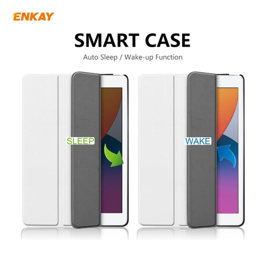 For iPad 10.2 2021 / 2020 / 2019 ENKAY ENK-8014 PU Leather + Plastic Smart Case with Three-folding Holder(White) by ENKAY