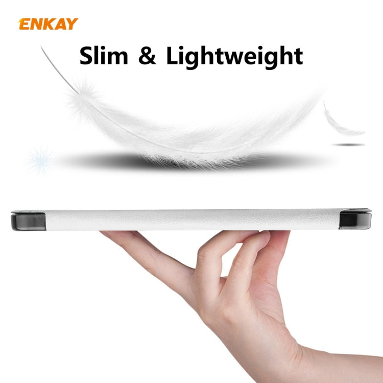 For iPad 10.2 2021 / 2020 / 2019 ENKAY ENK-8014 PU Leather + Plastic Smart Case with Three-folding Holder(White) by ENKAY