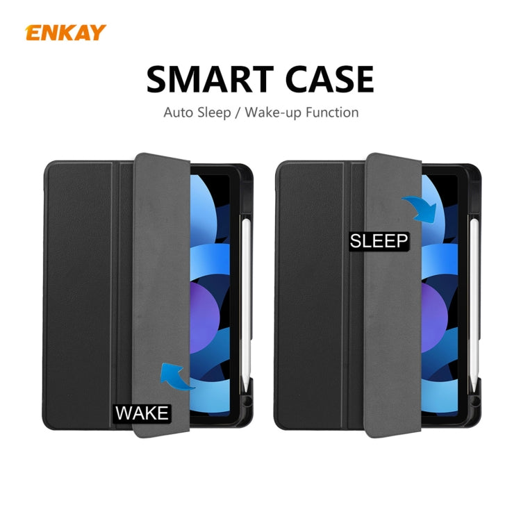 For iPad Air 11 2024 / Pro 11 2018 / Air 10.9 2022 ENKAY TPU Leather Smart Tablet Case with Pen Slot(Black) by ENKAY