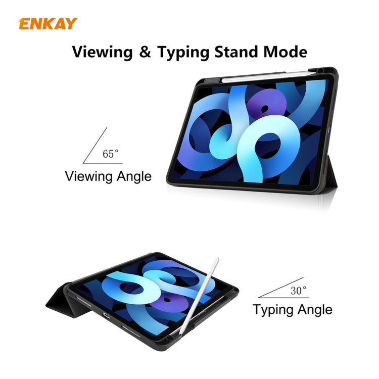 For iPad Air 11 2024 / Pro 11 2018 / Air 10.9 2022 ENKAY TPU Leather Smart Tablet Case with Pen Slot(Black) by ENKAY