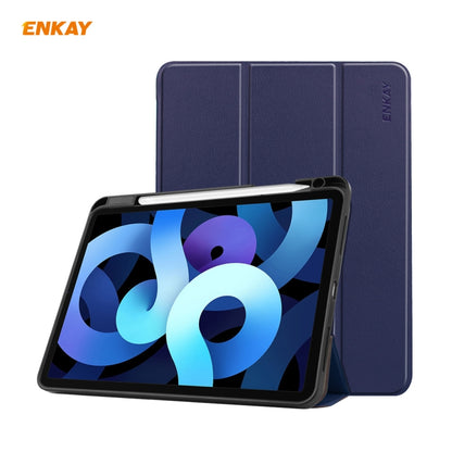 For iPad Air 11 2024 / Pro 11 2018 / Air 10.9 2022 ENKAY TPU Leather Smart Tablet Case with Pen Slot(Dark Blue) by ENKAY