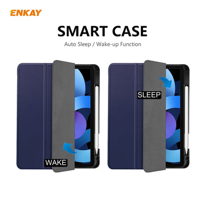 For iPad Air 11 2024 / Pro 11 2018 / Air 10.9 2022 ENKAY TPU Leather Smart Tablet Case with Pen Slot(Dark Blue) by ENKAY