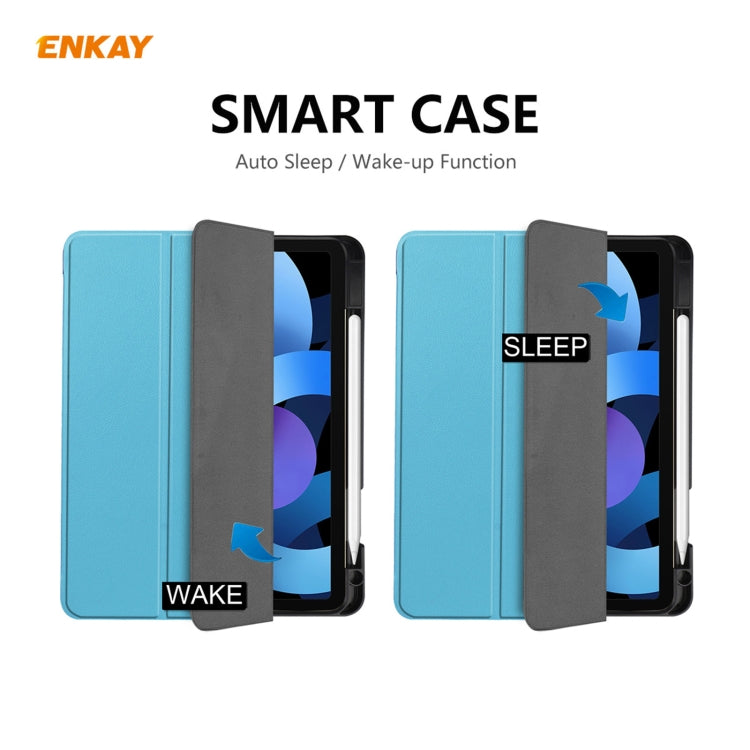 For iPad Air 11 2024 / Pro 11 2018 / Air 10.9 2022 ENKAY TPU Leather Smart Tablet Case with Pen Slot(Light Blue) by ENKAY