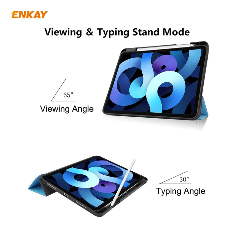 For iPad Air 11 2024 / Pro 11 2018 / Air 10.9 2022 ENKAY TPU Leather Smart Tablet Case with Pen Slot(Light Blue) by ENKAY