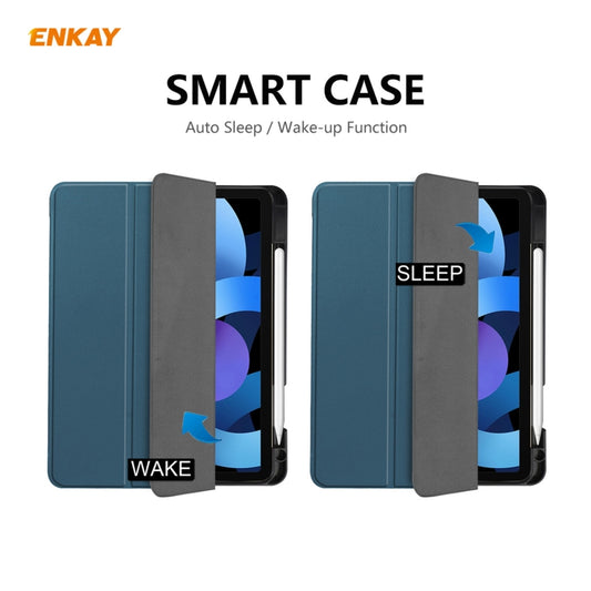 For iPad Air 11 2024 / Pro 11 2018 / Air 10.9 2022 ENKAY TPU Leather Smart Tablet Case with Pen Slot(Blackish Green) by ENKAY