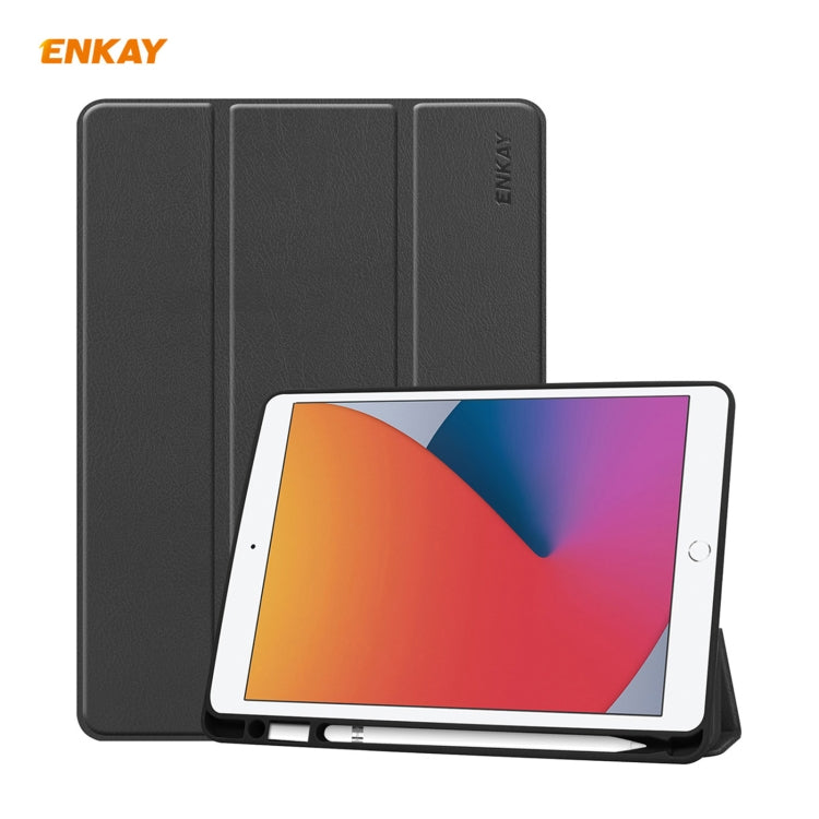 For iPad 10.2 2021 / 2020 / 2019 ENKAY ENK-8016 PU Leather + TPU Smart Case with Pen Slot(Black) by ENKAY