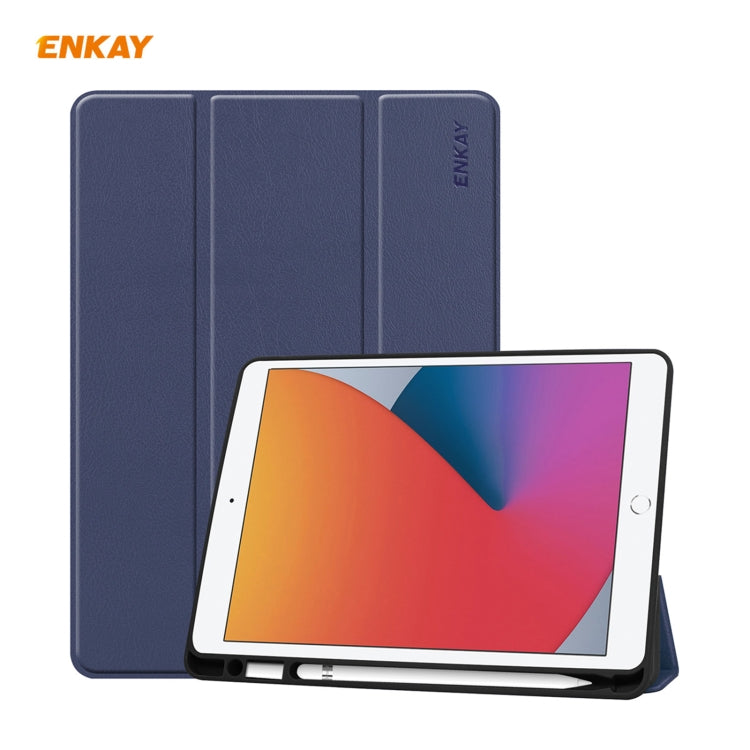 For iPad 10.2 2021 / 2020 / 2019 ENKAY ENK-8016 PU Leather + TPU Smart Case with Pen Slot(Dark Blue) by ENKAY