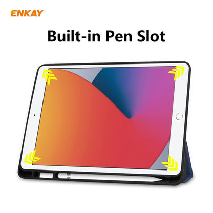 For iPad 10.2 2021 / 2020 / 2019 ENKAY ENK-8016 PU Leather + TPU Smart Case with Pen Slot(Dark Blue) by ENKAY