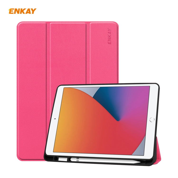 For iPad 10.2 2021 / 2020 / 2019 ENKAY ENK-8016 PU Leather + TPU Smart Case with Pen Slot(Rose Red) by ENKAY