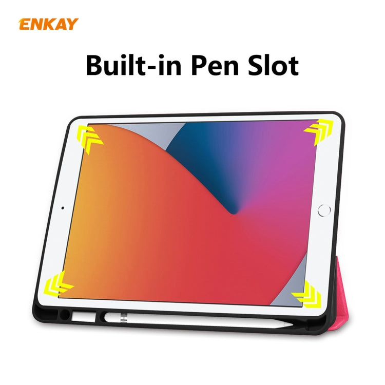 For iPad 10.2 2021 / 2020 / 2019 ENKAY ENK-8016 PU Leather + TPU Smart Case with Pen Slot(Rose Red) by ENKAY
