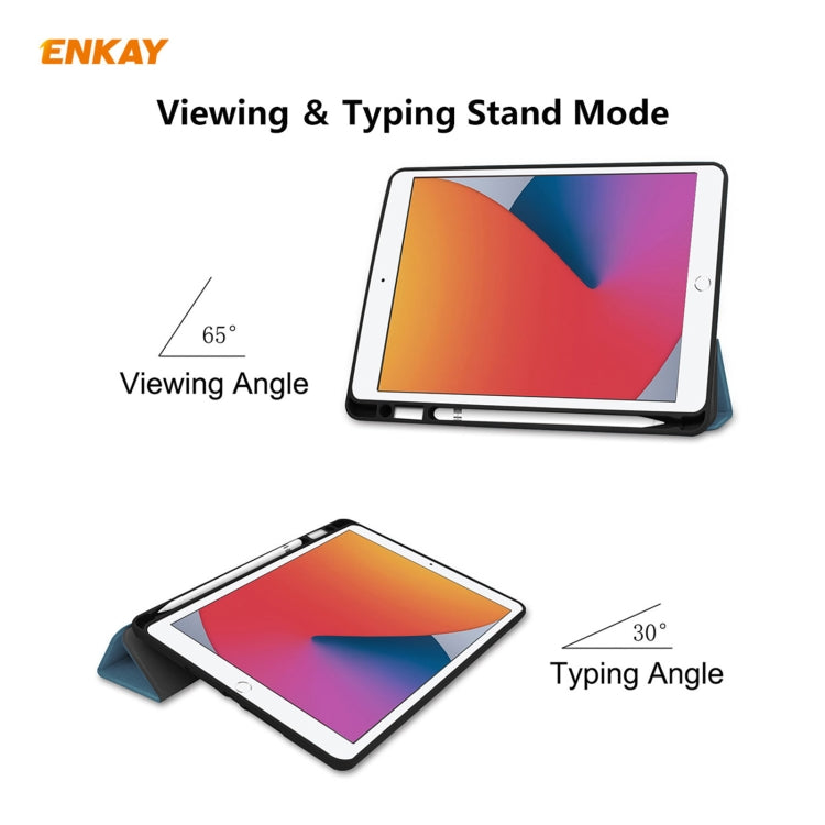 For iPad 10.2 2021 / 2020 / 2019 ENKAY ENK-8016 PU Leather + TPU Smart Case with Pen Slot(Blackish Green) by ENKAY