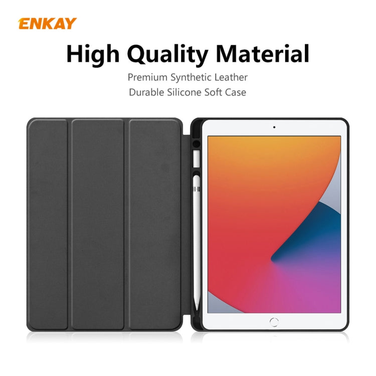 For iPad 10.2 2021 / 2020 / 2019 ENKAY ENK-8016 PU Leather + TPU Smart Case with Pen Slot(Blackish Green) by ENKAY