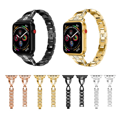 X-shaped Diamond-studded Solid Stainless Steel Wrist Strap Watch Band for Apple Watch Series 3 & 2 & 1 38mm(Gold) by bashfashion