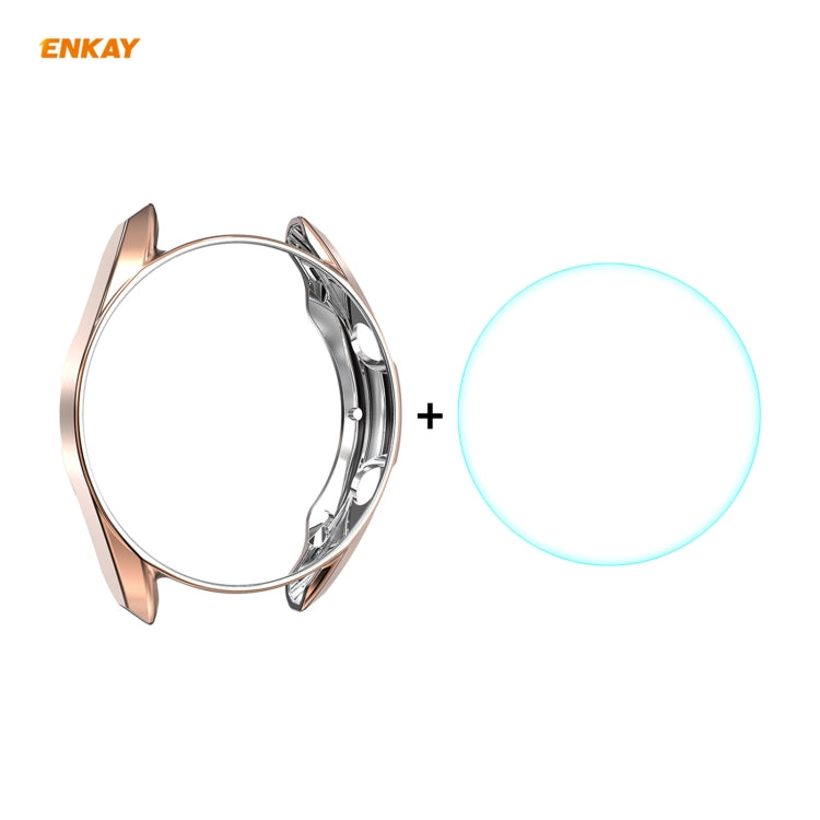 For Samsung Galaxy Watch 3 45mm 2 in 1 ENKAY Hat-Prince Electroplate Soft TPU Case + 0.2mm 9H 2.15D Curved Edge Tempered Glass Film(Rose Gold) by ENKAY