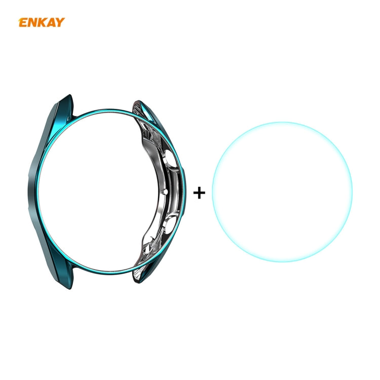 For Samsung Galaxy Watch 3 45mm 2 in 1 ENKAY Hat-Prince Electroplate Soft TPU Case + 0.2mm 9H 2.15D Curved Edge Tempered Glass Film(Cyan) by ENKAY