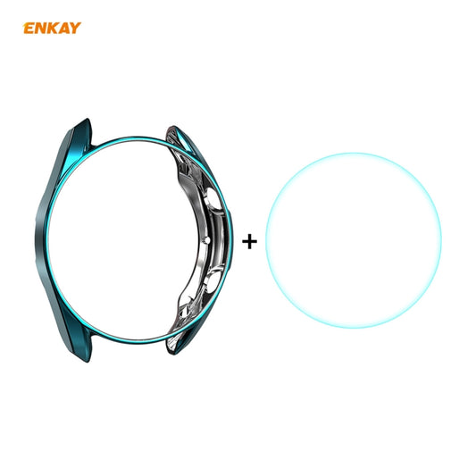 For Samsung Galaxy Watch 3 45mm 2 in 1 ENKAY Hat-Prince Electroplate Soft TPU Case + 0.2mm 9H 2.15D Curved Edge Tempered Glass Film(Cyan) by ENKAY