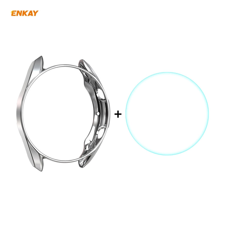 For Samsung Galaxy Watch 3 45mm 2 in 1 ENKAY Hat-Prince Electroplate Soft TPU Case + 0.2mm 9H 2.15D Curved Edge Tempered Glass Film(Silver) by ENKAY