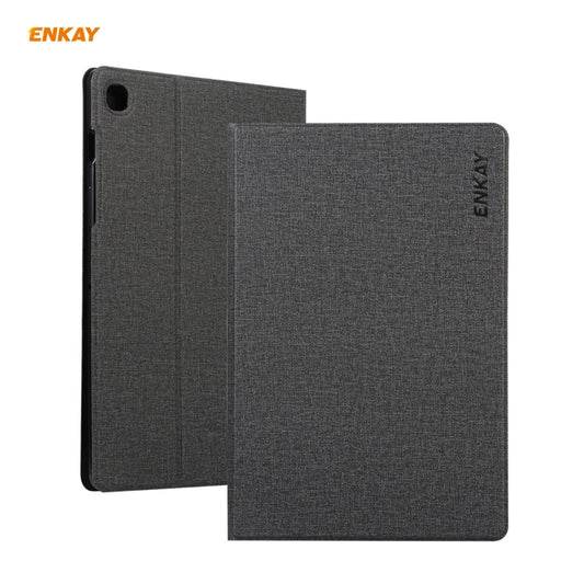For Samsung Galaxy Tab A7 10.4 T500 / T505 2020 / 2022 ENKAY Coarse Cloth Pattern PU Leather + TPU Smart Case with Holder & Sleep / Wake-up Function(Black) by ENKAY
