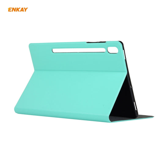 For Samsung Galaxy Tab S8 / Galaxy Tab S7 11.0 T870 / T875 ENKAY Horizontal Flip PU Leather + TPU Smart Case with Holder & Sleep / Wake-up Function(Cyan) by ENKAY