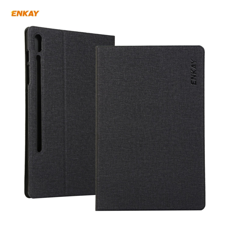 For Samsung Galaxy Tab S8 / Galaxy Tab S7 11.0 T870 / T875 ENKAY Coarse Cloth Pattern PU Leather + TPU Smart Case with Holder & Sleep / Wake-up Function(Black) by ENKAY