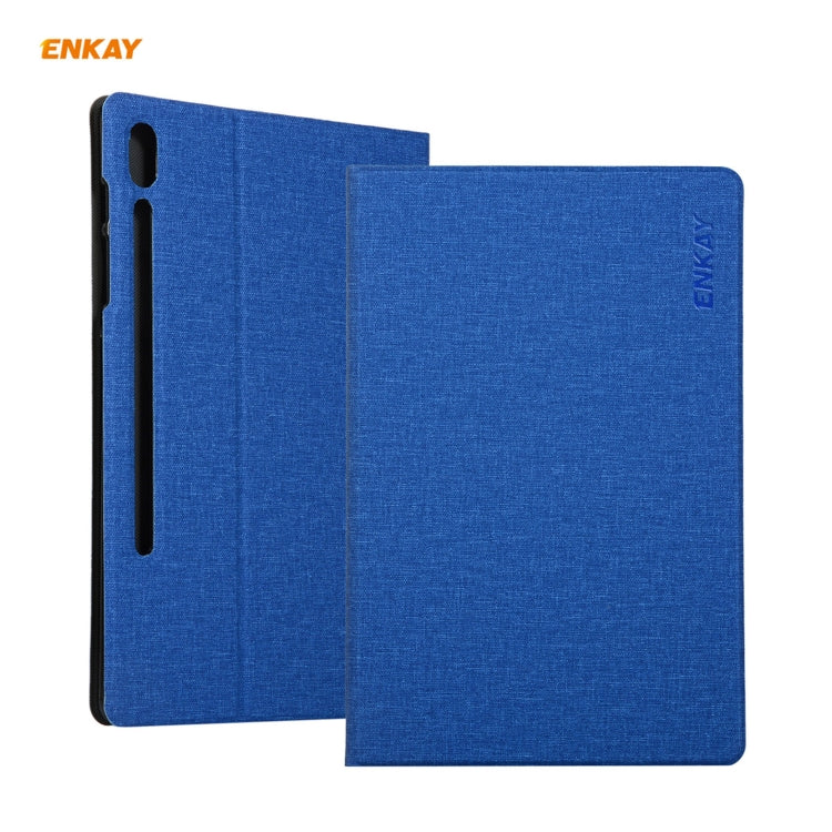 For Samsung Galaxy Tab S8 / Galaxy Tab S7 11.0 T870 / T875 ENKAY Coarse Cloth Pattern PU Leather + TPU Smart Case with Holder & Sleep / Wake-up Function(Dark Blue) by ENKAY