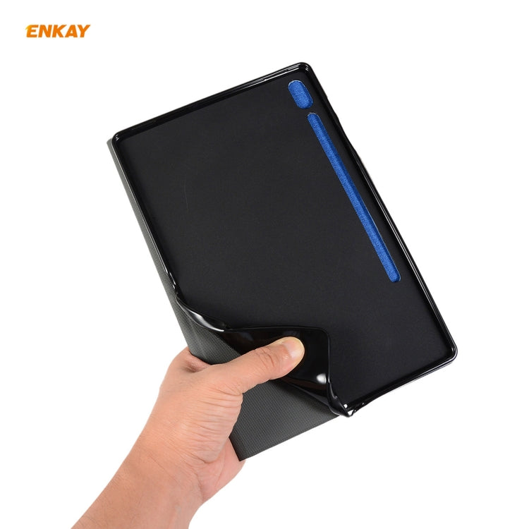For Samsung Galaxy Tab S8 / Galaxy Tab S7 11.0 T870 / T875 ENKAY Coarse Cloth Pattern PU Leather + TPU Smart Case with Holder & Sleep / Wake-up Function(Black) by ENKAY