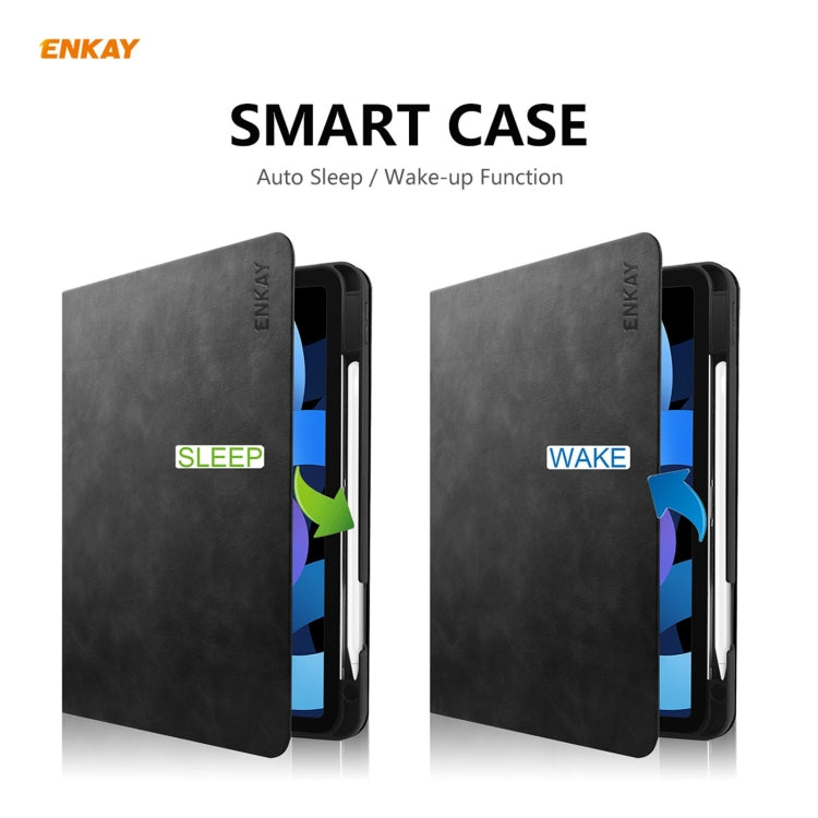 ENKAY ENK-8024 Cow Texture PU Leather + TPU Smart Case with Pen Slot foriPad Air 2022 / 2020 10.9 / iPad Pro 11 (2018)(Black) by ENKAY