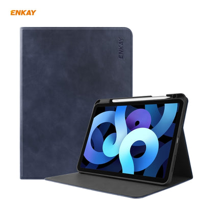 ENKAY ENK-8024 Cow Texture PU Leather + TPU Smart Case with Pen Slot foriPad Air 2022 / 2020 10.9 / iPad Pro 11 (2018)(Dark Blue) by ENKAY