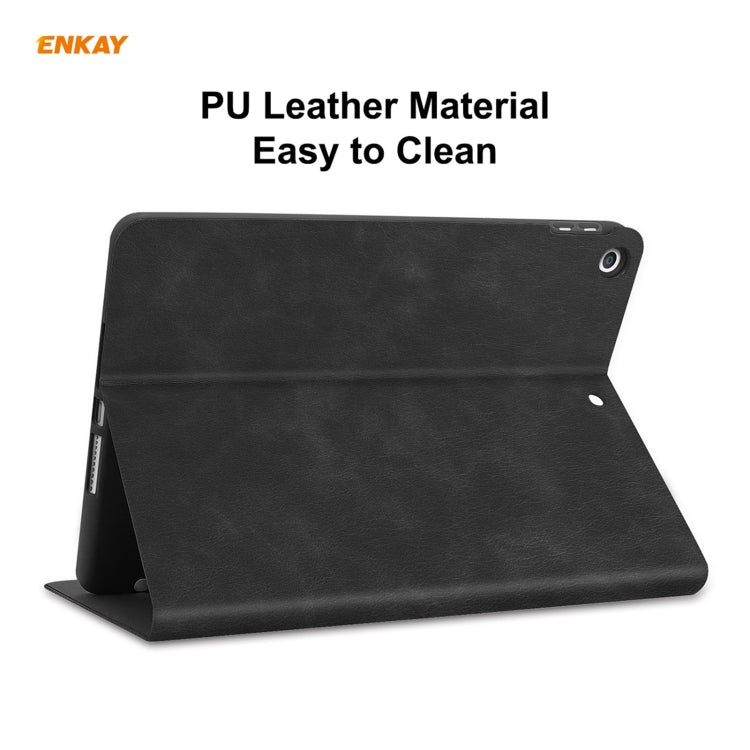 For iPad 10.2 2021 / 2020 / 2019 ENKAY ENK-8023 Cow Texture PU Leather + TPU Smart Case with Pen Slot(Black) by ENKAY
