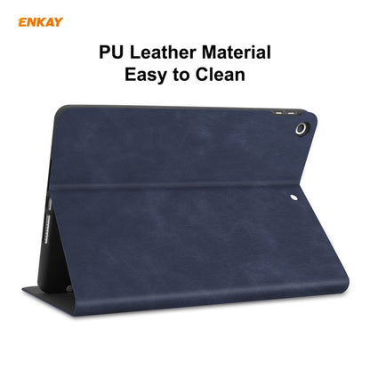 For iPad 10.2 2021 / 2020 / 2019 ENKAY ENK-8023 Cow Texture PU Leather + TPU Smart Case with Pen Slot(Dark Blue) by ENKAY