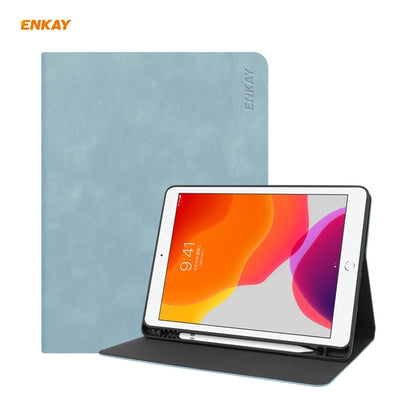 For iPad 10.2 2021 / 2020 / 2019 ENKAY ENK-8023 Cow Texture PU Leather + TPU Smart Case with Pen Slot(Sky Blue) by ENKAY